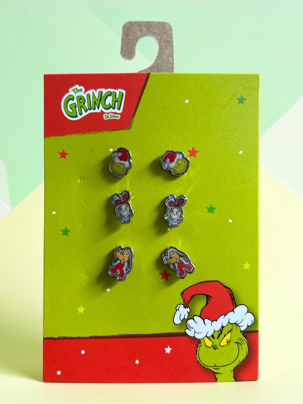 Dr. Suess Grinch Holiday Stud Earring Set - Green & Red